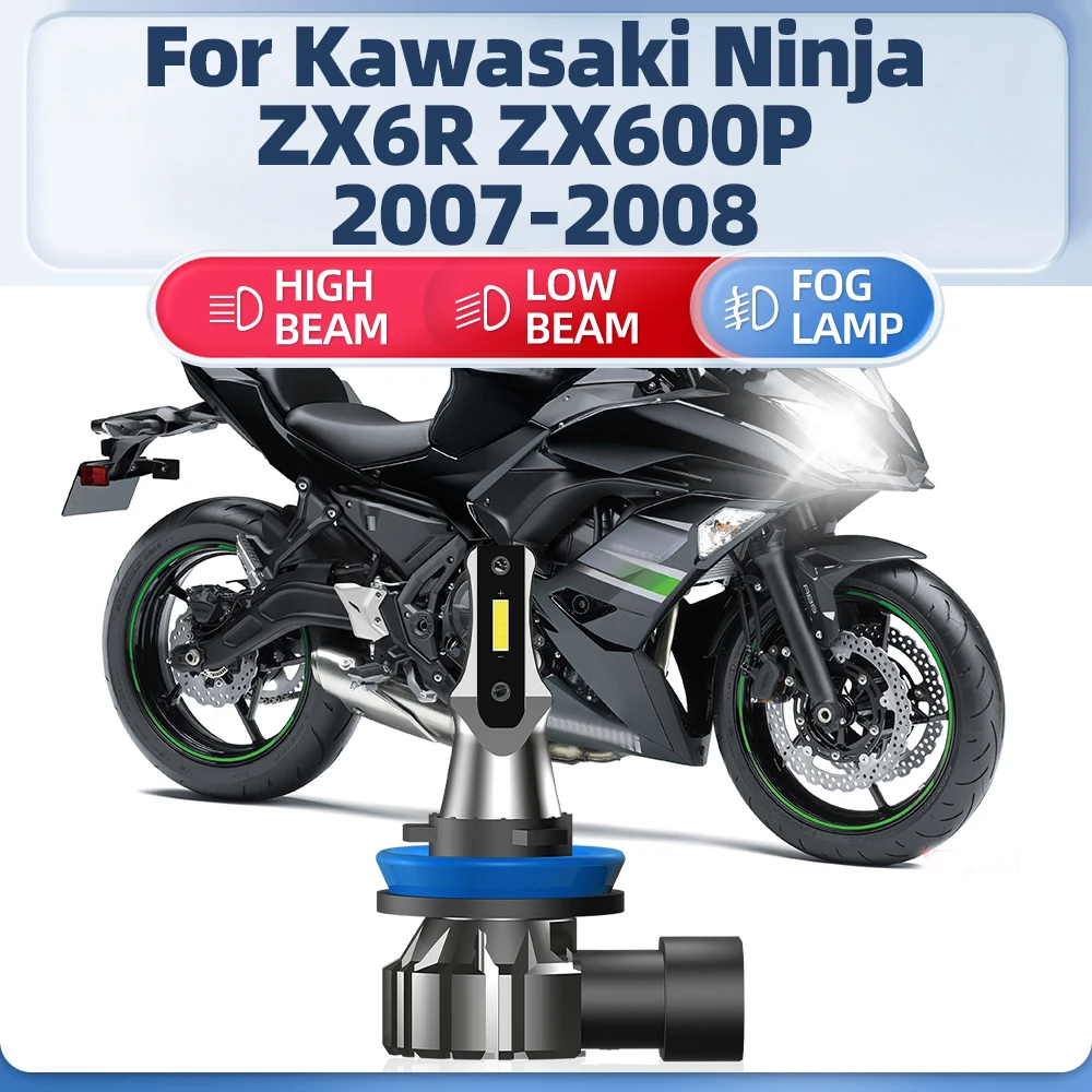 

1PCS Motorcycle LED Headlight Bulbs 10000LM H11 Moto Light 12V 6000K Plug And Play For Kawasaki Ninja ZX6R ZX600P 2007 2008