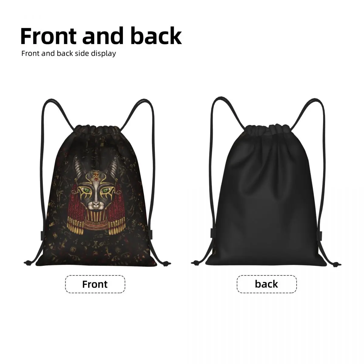 Custom Bastet Egyptian Goddess Drawstring Bags Women Men Lightweight Hieroglyphs Sports Gym Storage Backpack