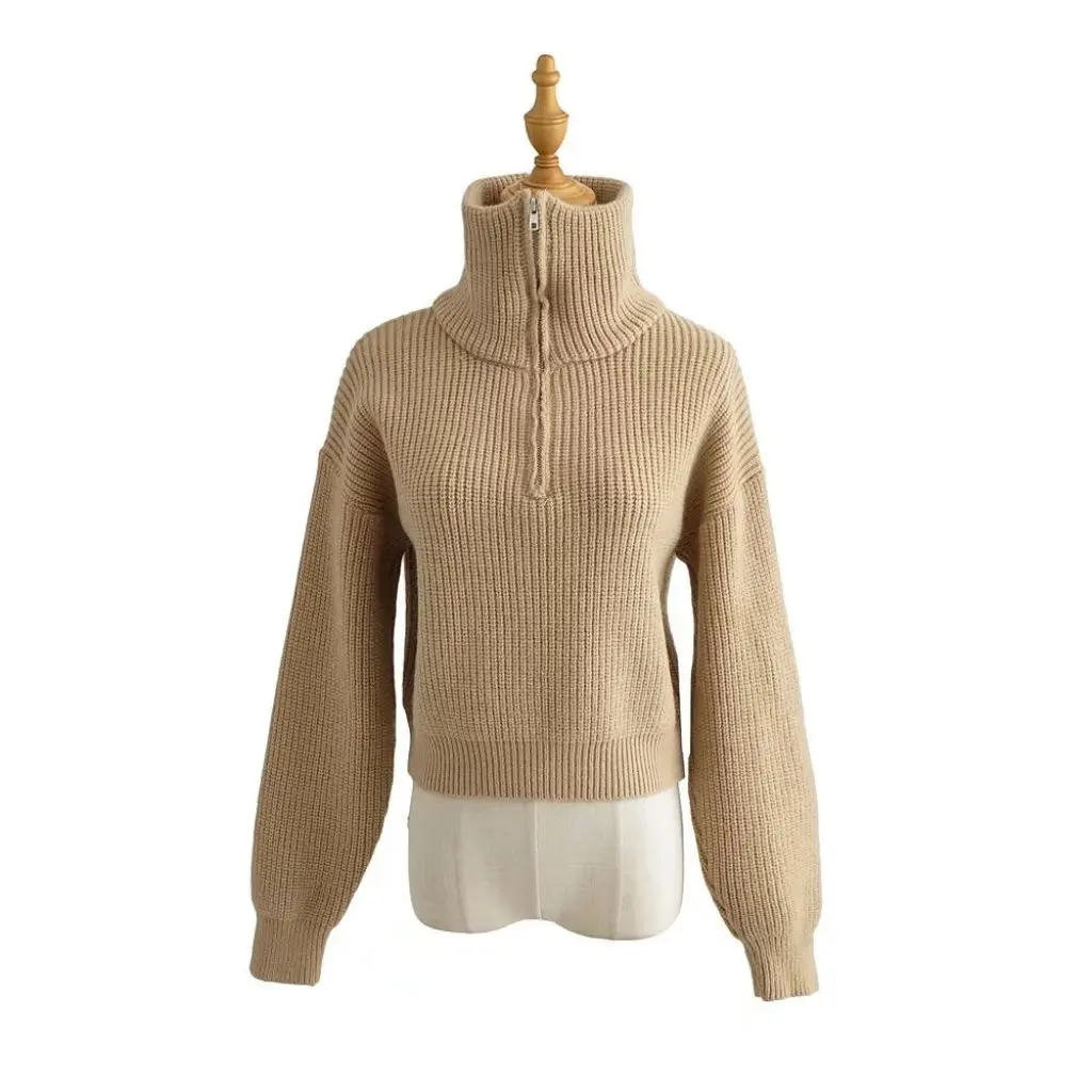 

Women's Slim Fit Zipper Sweater Fashion Lapel Autumn Winter Wholesale European American Style