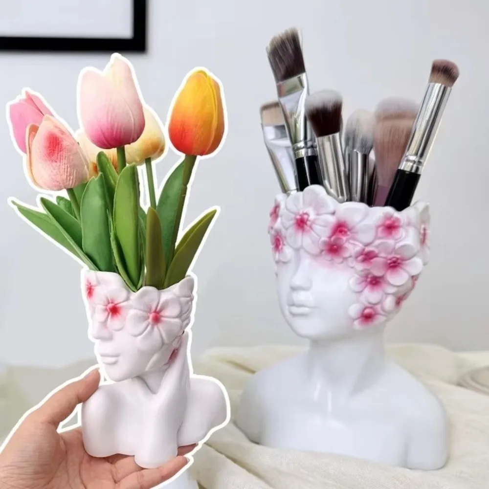Face Shape Design Pen Holder Human Body Art Multifunctional Makeup Brush Holder Nordic Style Storage Bucket Dresser Storage
