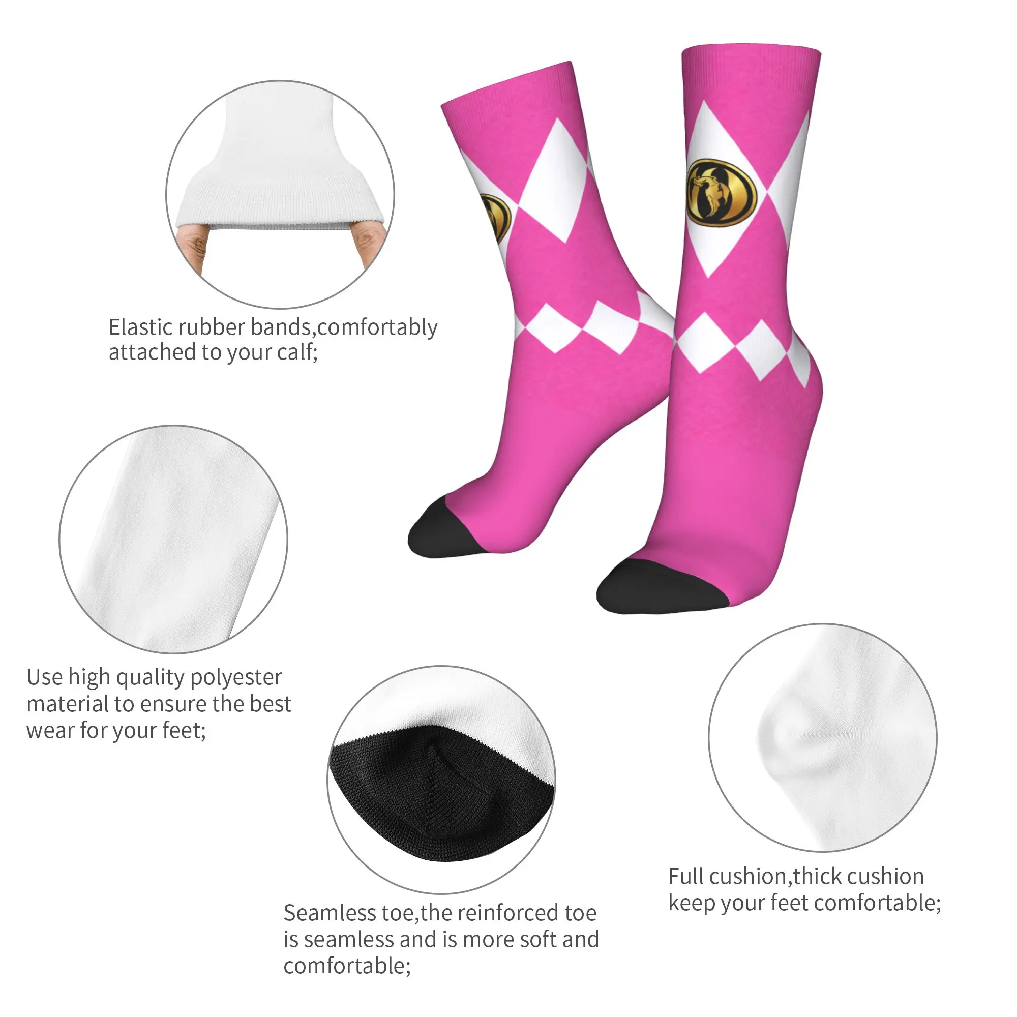 Colorful Powers Rangerr Basketball Socks  Polyester Middle Tube Socks for Unisex Non-slip