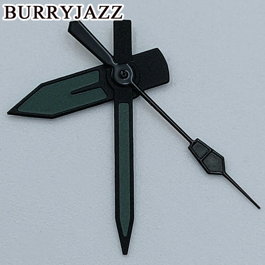 BURRYJAZZ NH35 NH36 NH38 7S26 7S36 4R35 4R36 Wskazówki zegarka Czarne szare wskazówki Zielone świecące akcesoria do zegarków Wskaźnik