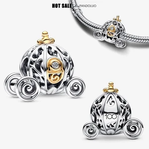 Pandora 925 Bracelet for Women, Disney's 100th Anniversary Anniversary, Cinderella enchanted carriage, laboratory -cultivated diamond charm, jewelry 8 Main Sales Berloques Silver - №1