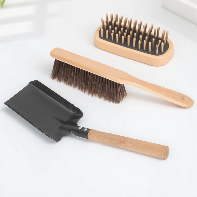 1 ensemble d'accessoires de nettoyage de cheminée, ensemble de brosses à cendres, manche en bois, outil de cheminée, Kit de poêle, brosse à poussière et ensemble de pelles