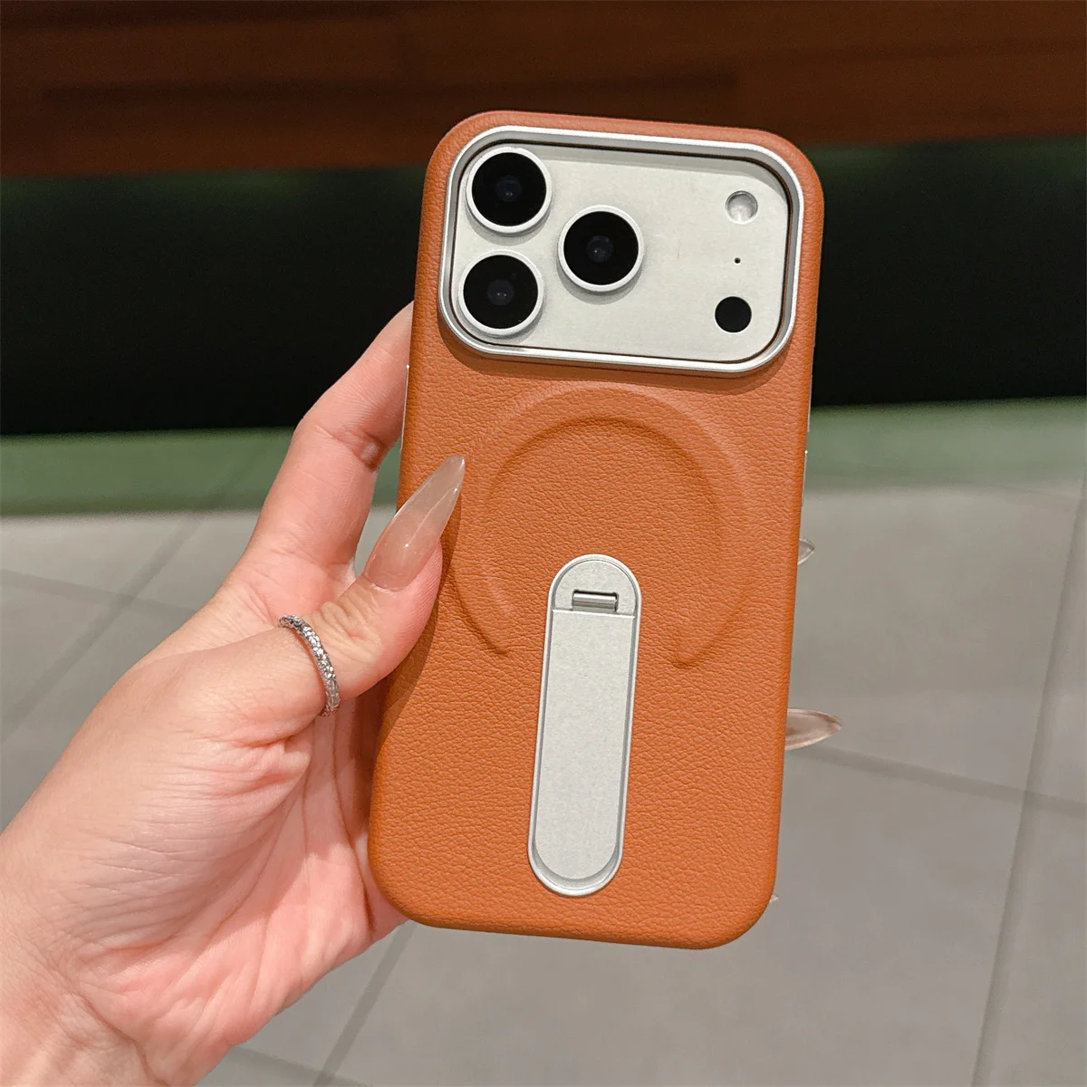 Ständerhalter, magnetische Leder-Handyhülle für iPhone 17, 16, 15, 14, 13, Pro Max für Magsafe Wireless Charge, stoßfeste Abdeckung
