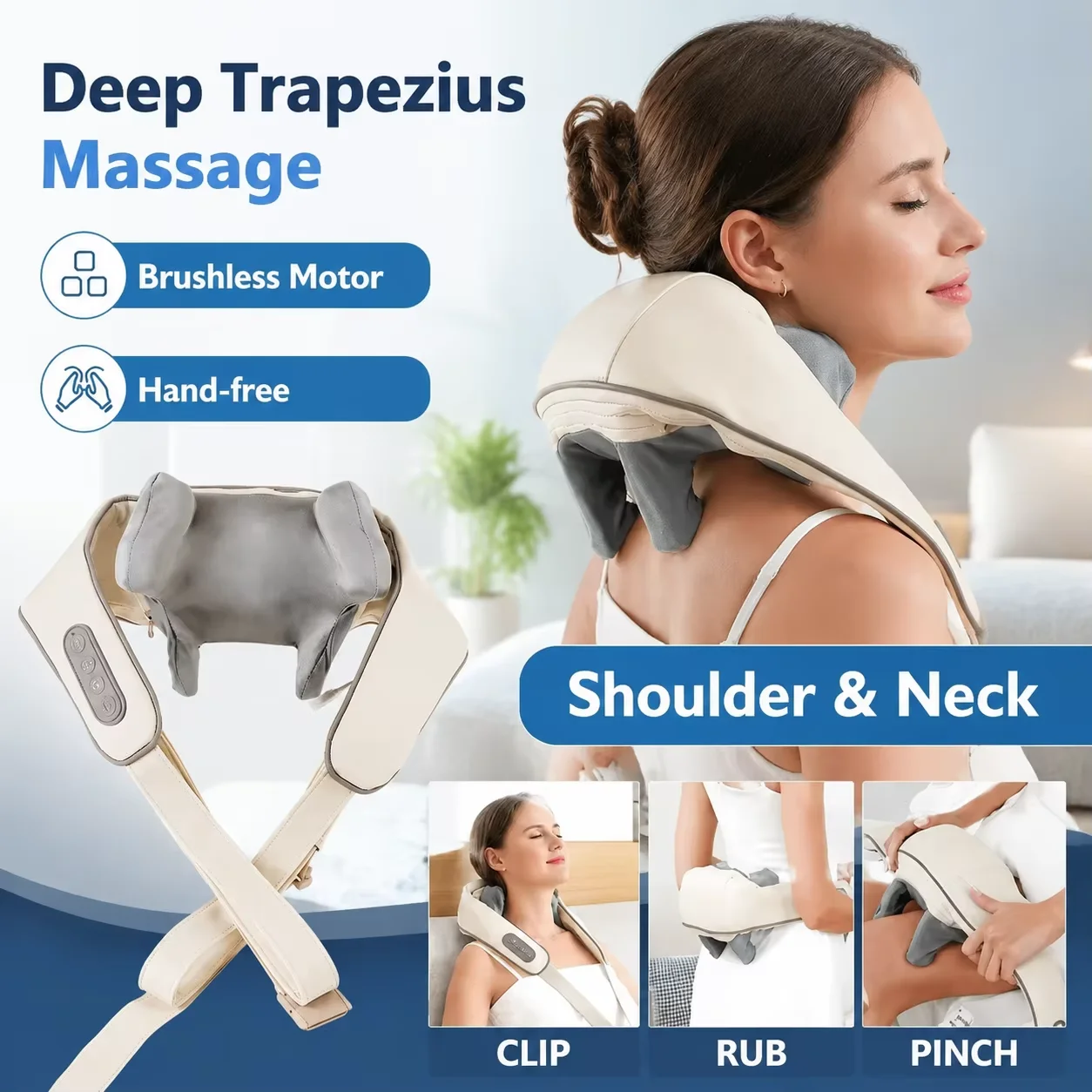 2026 New Brushless Motor Neck Shoulder Massager Wireless Back Kneading Massage Shawl Deep Tissue Muscle Relaxation Portable Neck