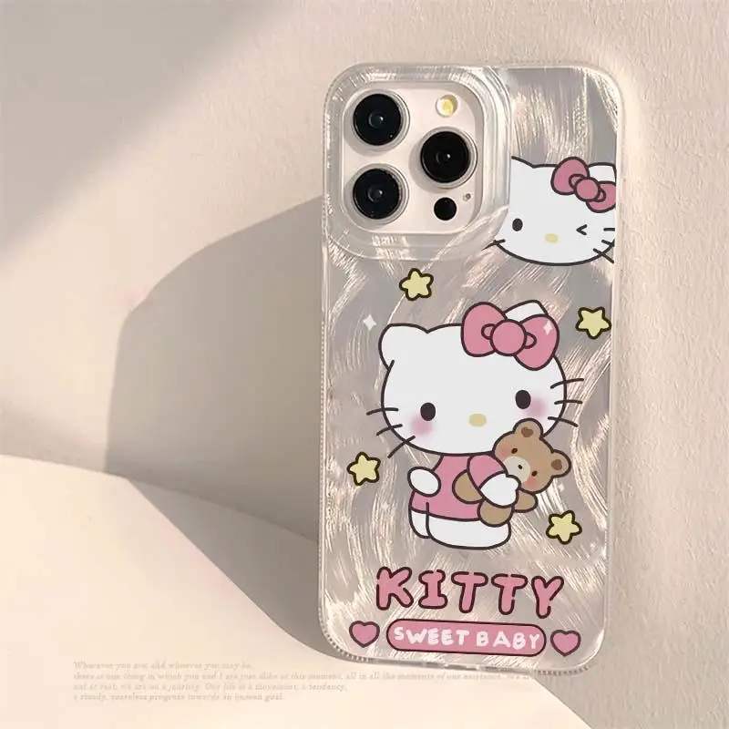 Cartoon Hello Kitty Laser Silver Phone Case For VIVO Y100 V30 V29 Y36 Y22S Y15S V23E V27 Y11 Cover Couqe Soft Silicone