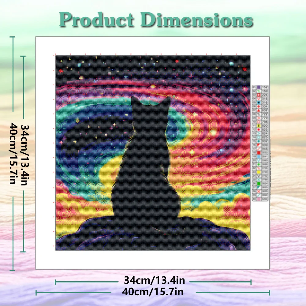 New Cross Stitch Starry Sky Cat 11ct Needlework Full Embroidery Animal Landscape Printed Canvas Handmade Gift