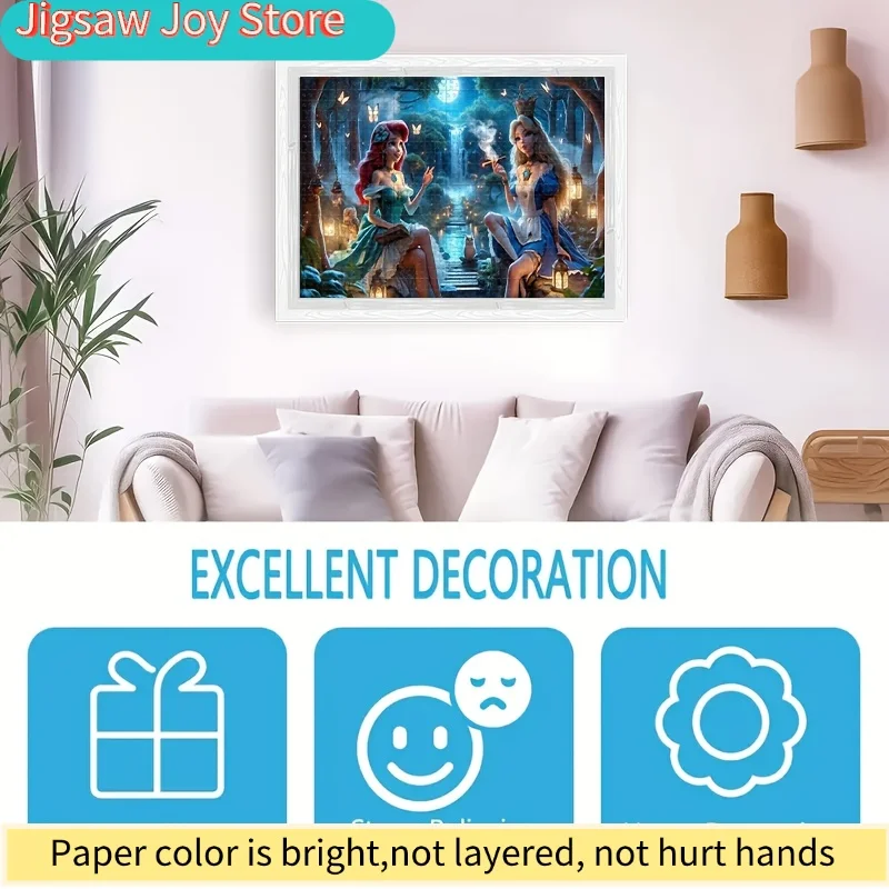 1000 stuks prinsessen voor Ariël en Alice in Wonderland mozaïekpuzzel - uitdagend puzzelspel met onregelmatige randen, dik karton