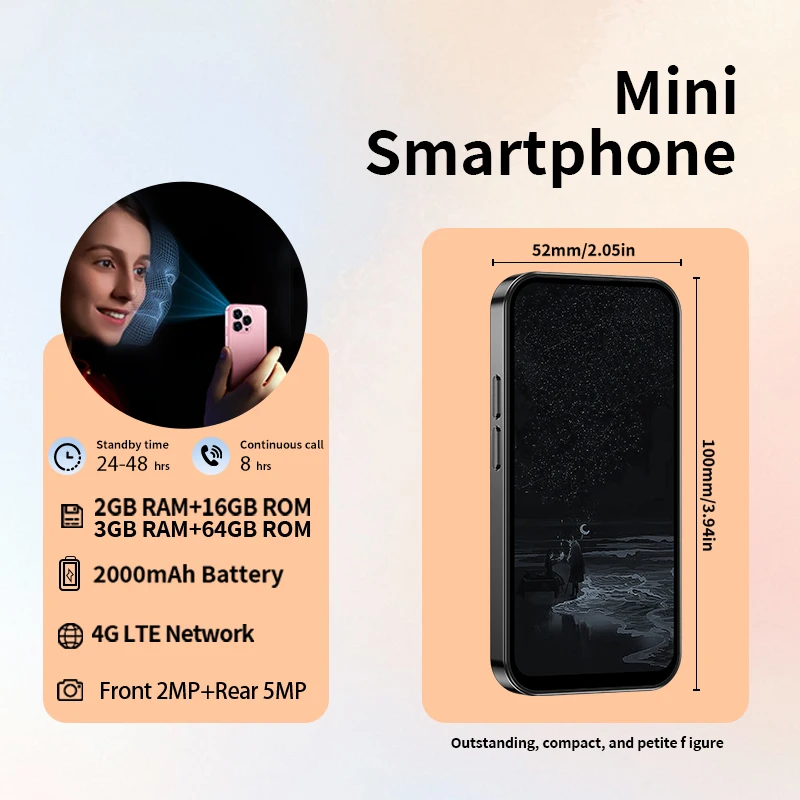 ONEMYTH M17 Pro 4G Mini Smart Android Phone, 4.0-inch 3+64GB, GPS, supports Play Store, portable for children and students