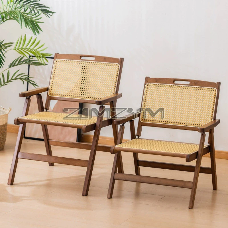 Modern Bamboo Armchair with Rattan Design for Dining and Living Room Foldable Stool with Back Outdoor Bench Home Furniture