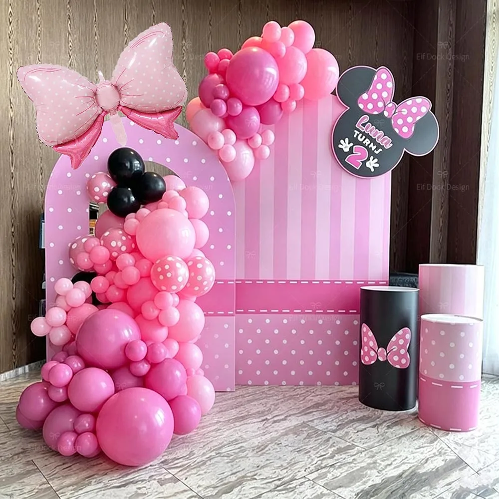 138-teiliges Cartoon Mini-Ballon-Girlanden-Set Rosa Schleifenballons Rosenrote Zahlen Mädchen Geburtstagsparty Deko Baby-Shower Geschenke Zubehör – Detail 1