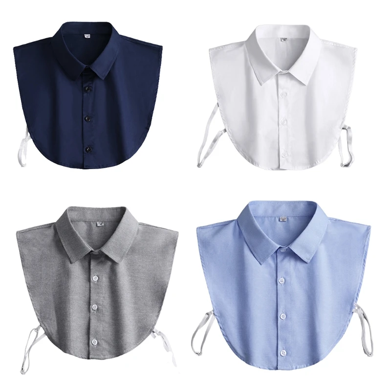 Blusa Dickey destacável formal para escritório masculino, simples, cor sólida, botão, falsa, negócios, camadas básicas,