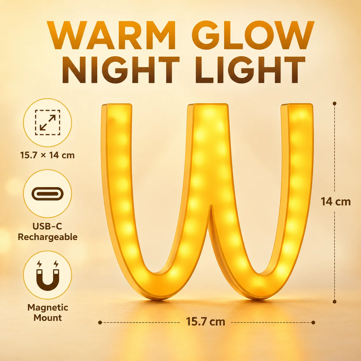 Magnetic W Shape LED Night Light, Minimalist Battery Operated Desk Lamp, Home Office Cabinet Fridge Decor