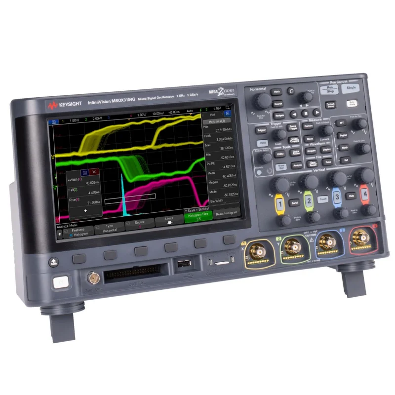 Keysight oscilloscope DSOX3054G:500 MHz,4 channels, 4 Mpts memory, 1,000,000 waveforms/sec update rate,8.5-in touch screen