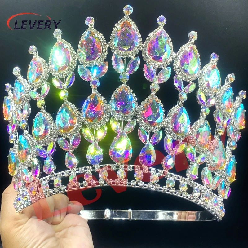 Levery AB Color Crystal Bridal Crown Tiara Pageant Prom Bride Diadem Wedding Crown Pageant Hair Accessories Jewelry