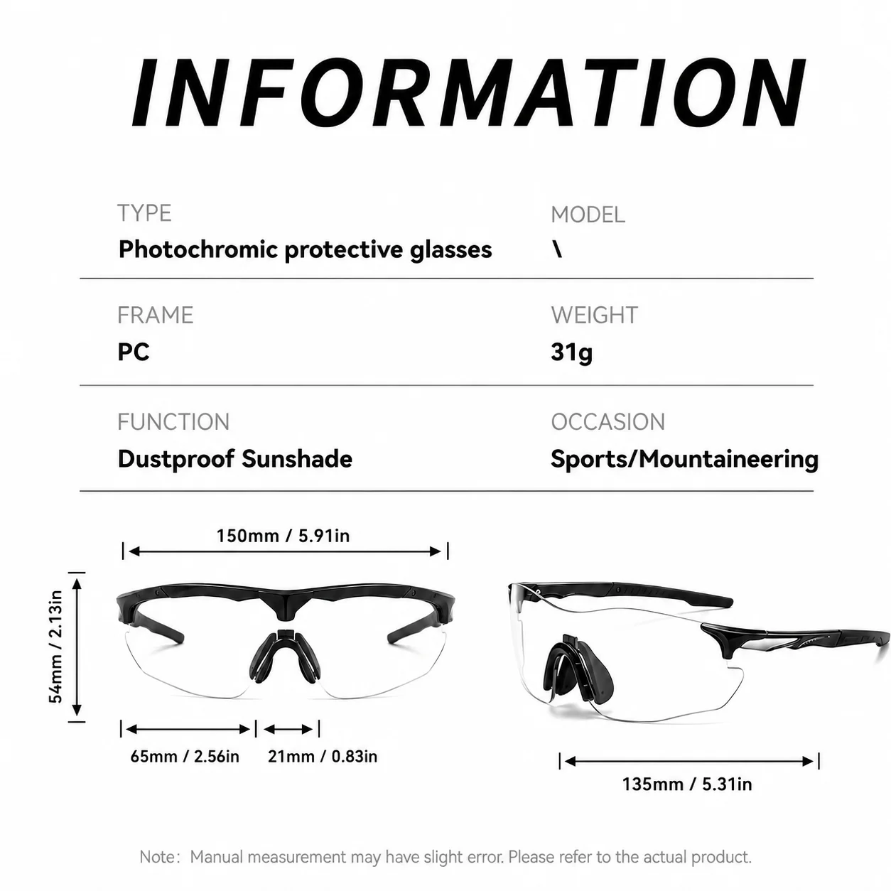 Photochrome Rahmenlose Sportsonnenbrille, UV-Schutz Radbrille für Männer und Frauen, Leichte Outdoor-Sicherheitsbrille – Detail 6