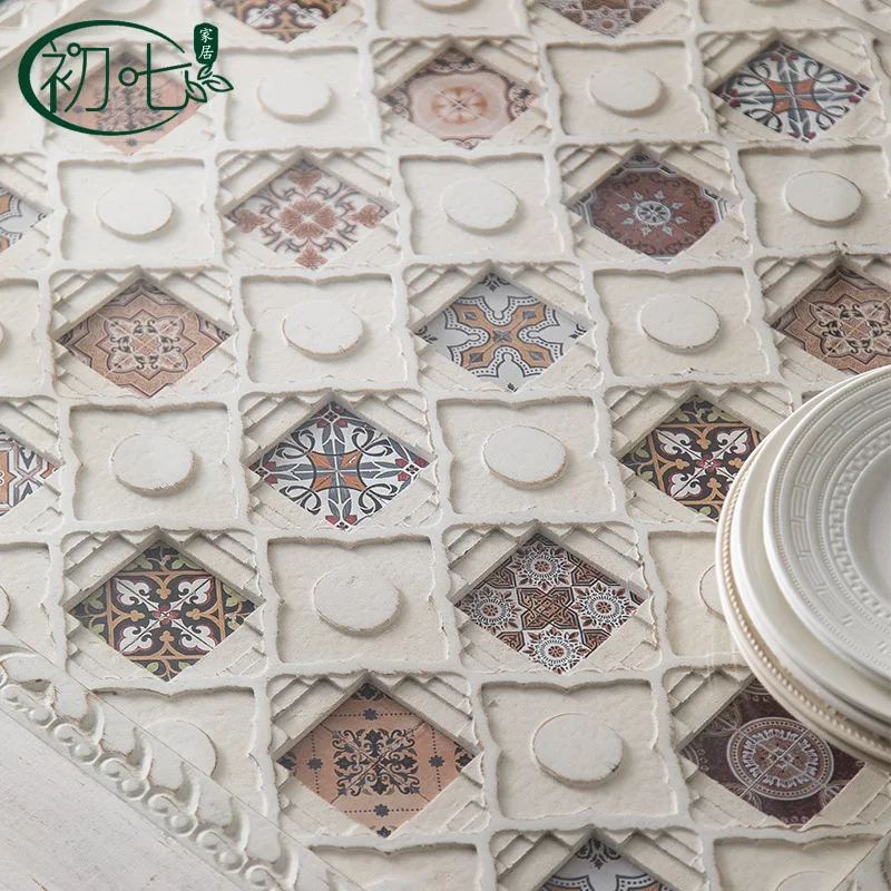 Mesa de comedor con patrón pintado, mesa de ordenador de oficina de vidrio templado, mesa tallada en vivo