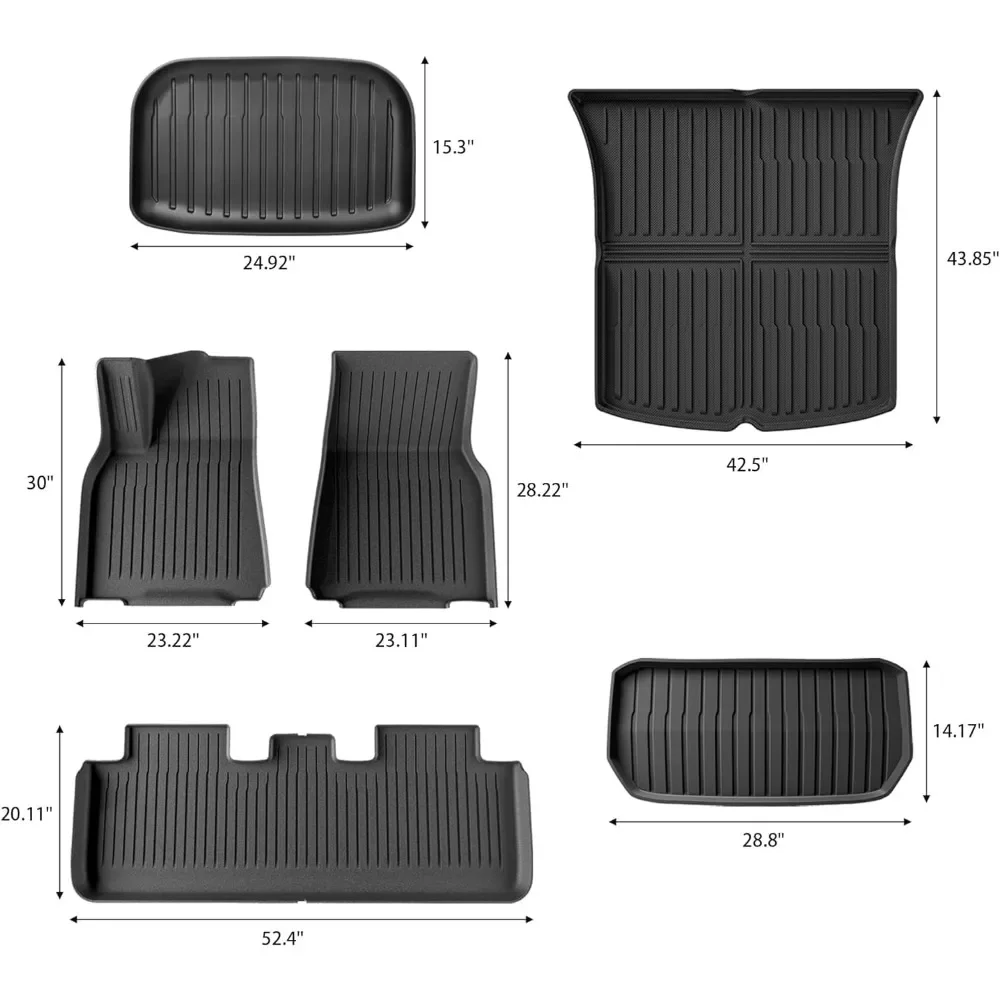 Floor Mats&Cargo Liners Fits Tesla Model Y 5-Seat 2022 2023 2024 All Weather TPE Floor Mats and Cargo Trunk Mats Accessories