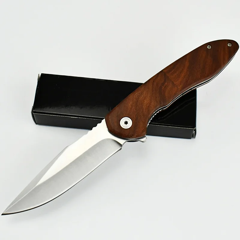 Camping bearing quick opening wooden handle knife field knife portable outdoor folding self-defense folding knife sharp