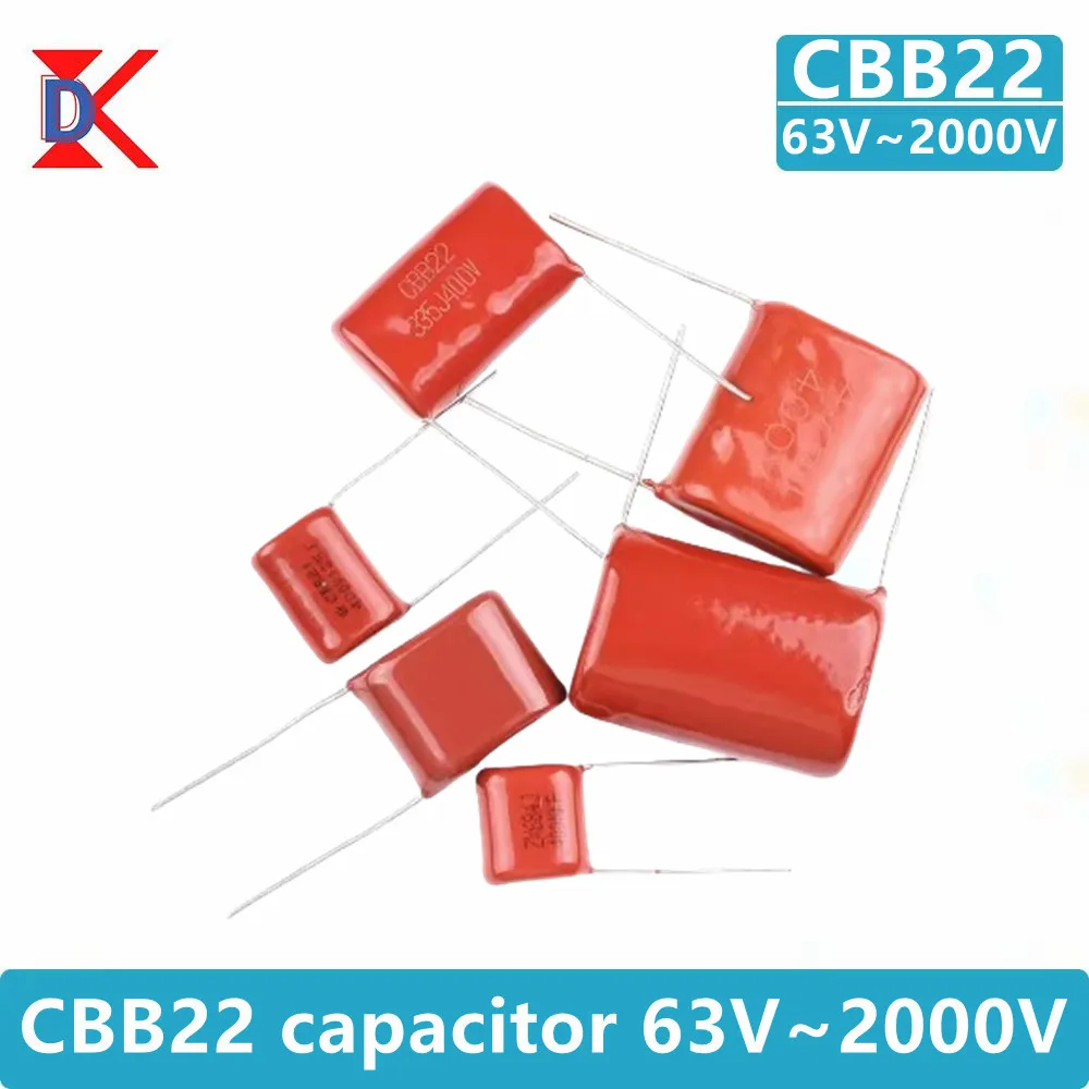 10PCS CBB22 Polypropylene Film Capacitor Brand New 63V 100V 250V 400V 630V 1600V 2000V Full Series 104 105 225J 1UF 2.2UF 100NF