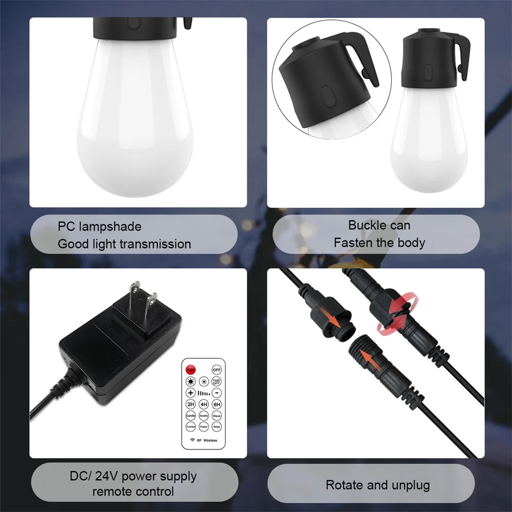 49ft 15 Bulbs Outdoor Waterproof LED String Light with Remote S14 Bulb String Light Decoration Lamp For Garden Indoor Holiday