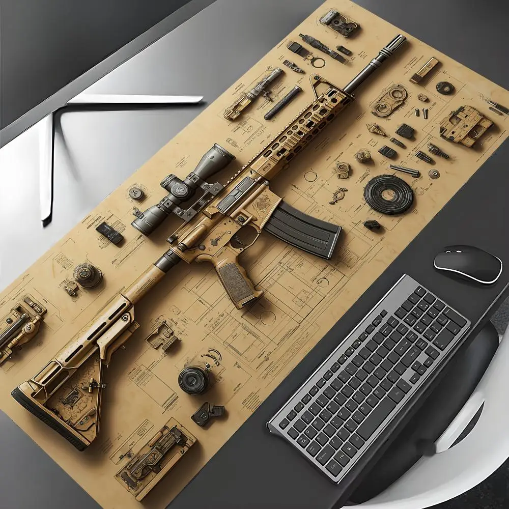 Mechanical Aesthetics Gun Blueprint Mouse Pad Gaming mats Non-Slip Desk Mat mouse carpet Stitched Edge HD printing Office mat