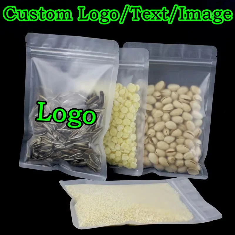 100PCS Frosted Plastic Ziplock Packaging Bag DIY Logo Print Flat Matcha Snack Sugar Spice Drip Coffee Chocolate Storage Pouches