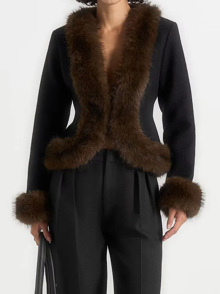 

2025 New Arrival Women's Clothing: European and American Style Fur-Trimmed Patchwork Long-Sleeved Jacket