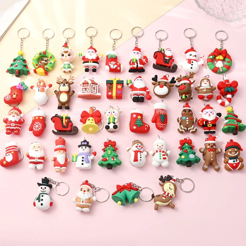 1Pc Xmas Tree Elk Snowman Keyring Pendant Merry Christmas Christmas Keychains Xmas Decoration