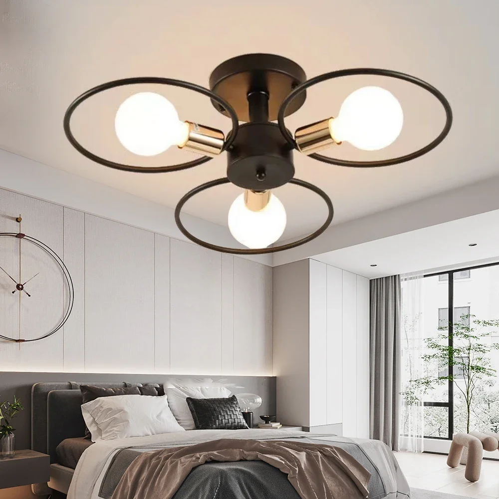 

Nordic Pendant Lights Iron Ceiling Lamp Multiple Heads E27 Chandelier Black White Gold Color Lighting Fixture