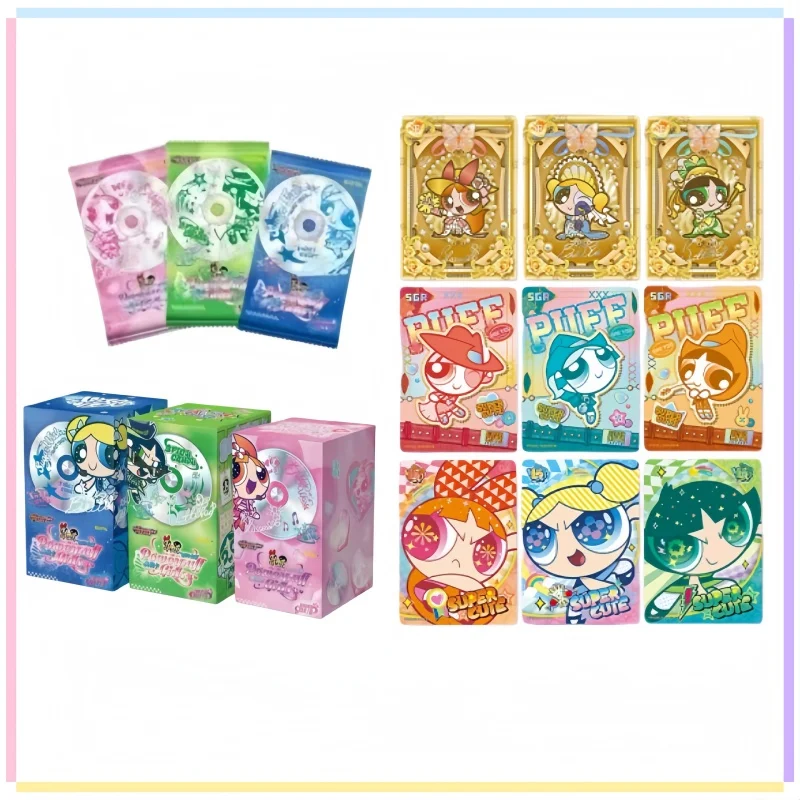 KAYOU Genuine The Powerpuff Girls Collectible Cards X‑Element Pack Anime Peripheral Trading Cards Blossom, Bubbles & Buttercup