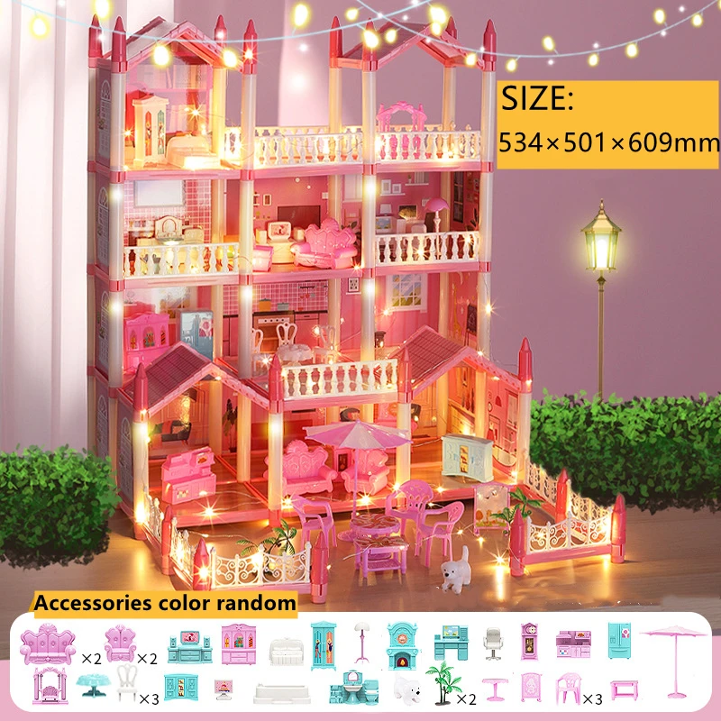 3d Montaż Diy Domek dla lalek Miniaturowy model Domek dla lalek Akcesoria Willa Zamek księżniczki Światła Led Dziewczyna Prezent urodzinowy Domek z