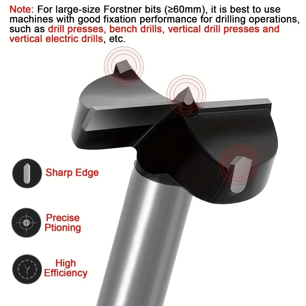 Grande tamanho Forstner Bit Set, Carboneto derrubado broca para madeira dura, Bit de perfuração Set, 2in, 2in, 3 in, 4in, 7PCs