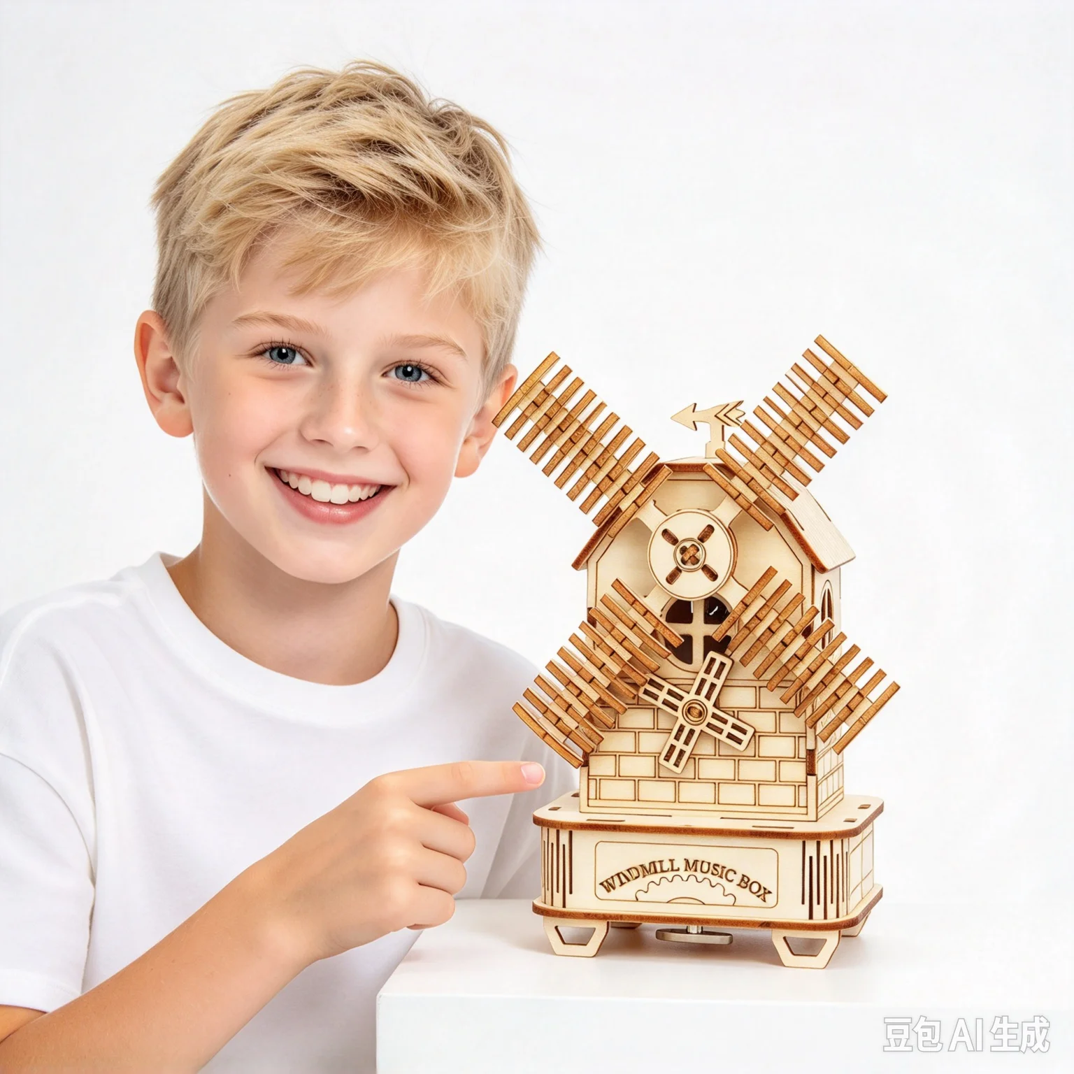 3D Wooden Puzzle Windmill Music Box DIY Assembly Model Building Kit Handmade Craft Gift for Kids Adults Home Decor