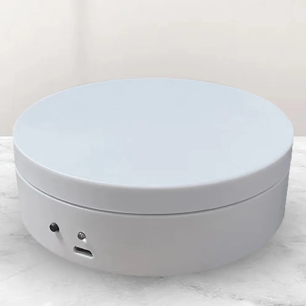 Suporte de exibição motorizado giratório 360 graus, carregamento USB/suporte de exibição de joias operado por bateria para imagens 3D de bolo modelo