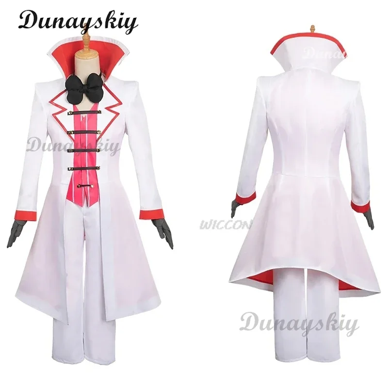 Disfraz de Anime Hazbin Cos Hotel, disfraz de Lucifer para hombres adultos, uniforme, Tops, pantalones, trajes de fantasía, traje de Halloween Hazbin