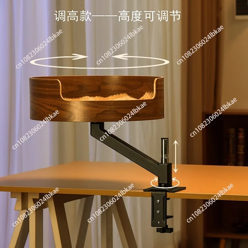Office desktop cat nest solid wood 360 rotate cat bed pet suspended cat climbing frame round  basin for petting