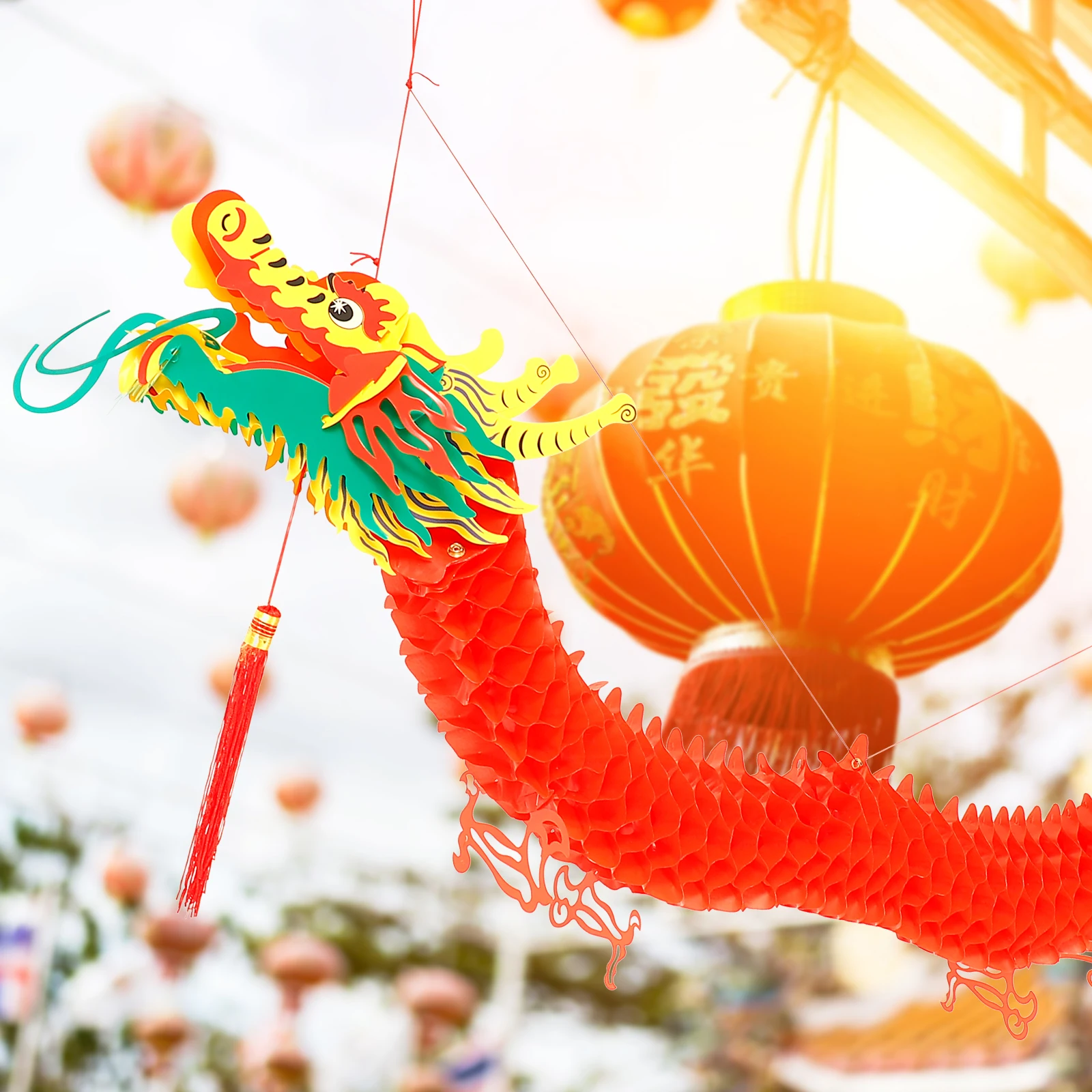 

Chinese Dragon Lantern Plastic New Year Decoration Hanging Ornament for Door Tree Window Ceiling for Christmas