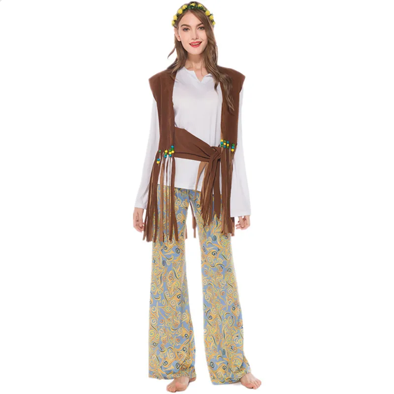 Retro Frauen Halloween Hippie Kostüme Nachtclub Hip Hop Sänger Cosplay weibliche Kostüm Erwachsenen Kostüm