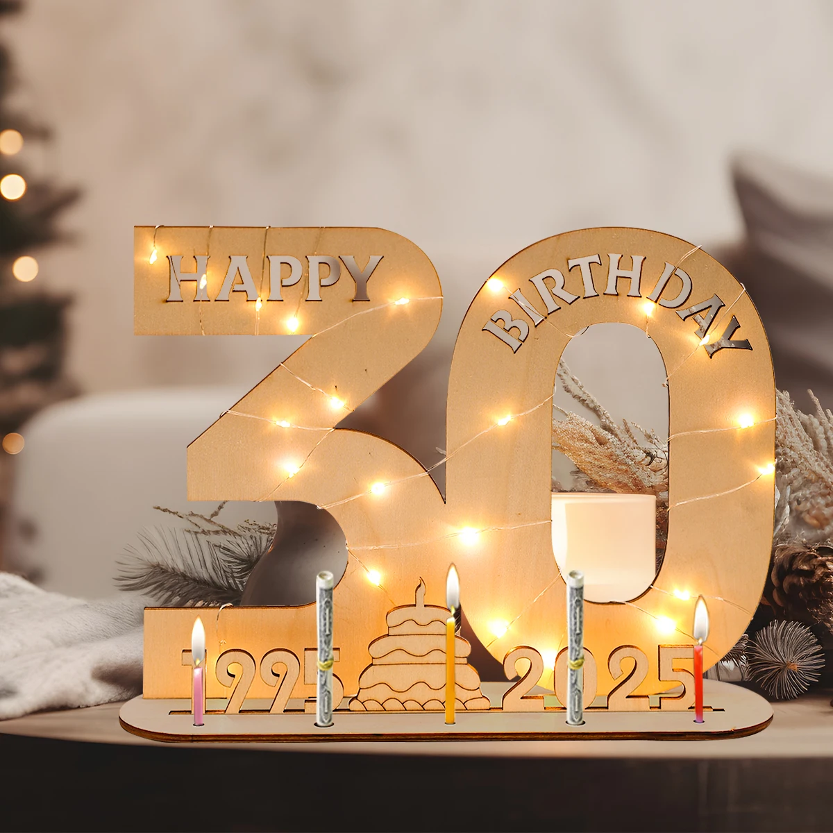 أرقام LED خشبية مع أضواء علامة مضيئة لتقوم بها بنفسك للحرف الفنية لتقوم بها بنفسك زينة حفلة عيد ميلاد لعمر 18 30 40 50 60 ديكور خشبي