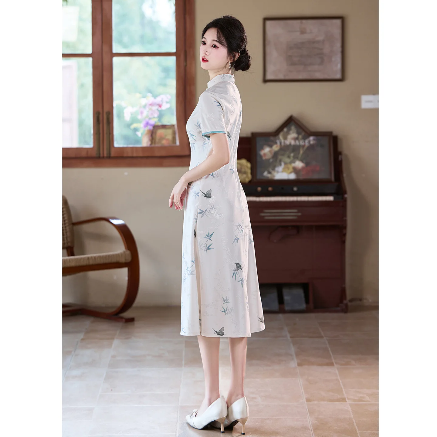 Short Sleeve Aodai Cheongsam Summer Young Girl's Daily Chinese Simple Elegant Temperament Female Qipao Dress