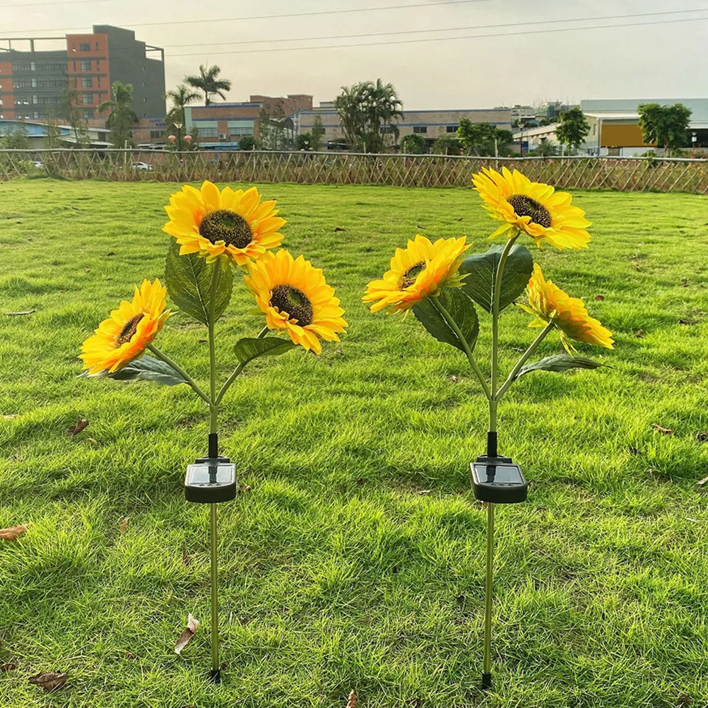 1Pcs Three-Head Sunflower Solar Light Bright LED Outdoor Garden Lawn Decorative Lamp Yard Lighting Ornament