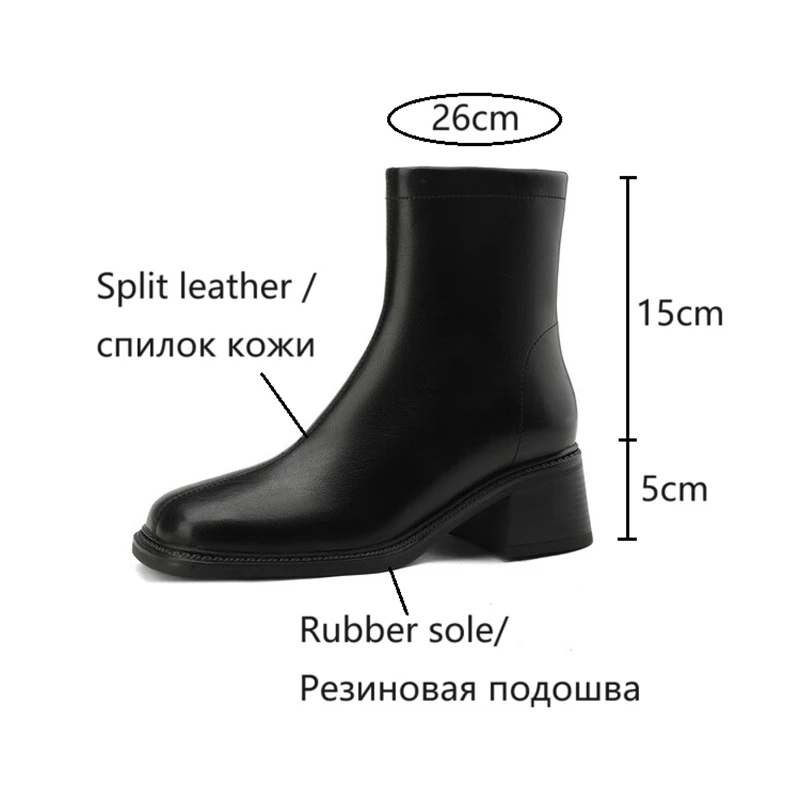 NEW Winter Boots Women Split Leather Shoes for Women Square Toe Chunky Heel Shoes Plus Size Modern Boots Black Wool Warm Boots