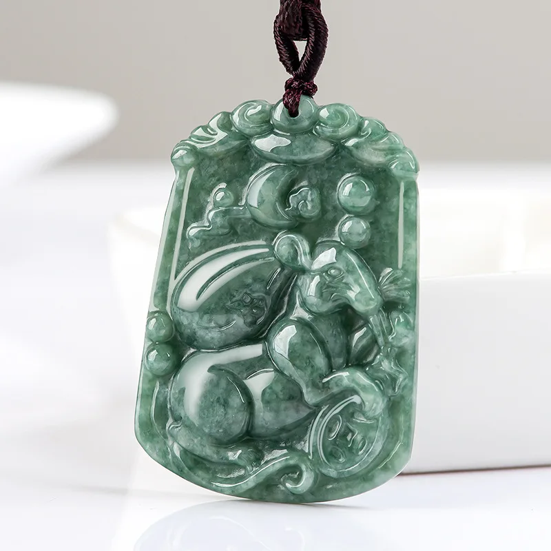 Natural A Cargo Emerald Handmade Sculpture Mouse Pendant Fashion  Jewelry Men's and Female Zodiac Rat Jade Necklace Matching