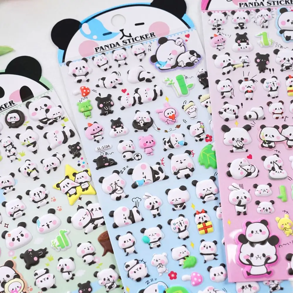 Gift Box Panda Sticker Waterproof Kawaii Panda Bubble Sticker Cute Children's D PVC Bubble Sticker