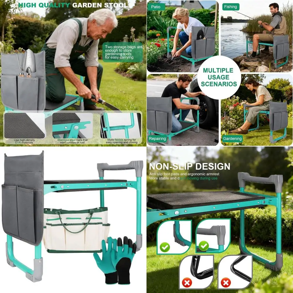 

Garden Kneeler and Seat, 2-in-1 Foldable Garden Bench with Non-Slip EVA Foam Pad, Storage Bags, Glove, Portable Gardening Stool