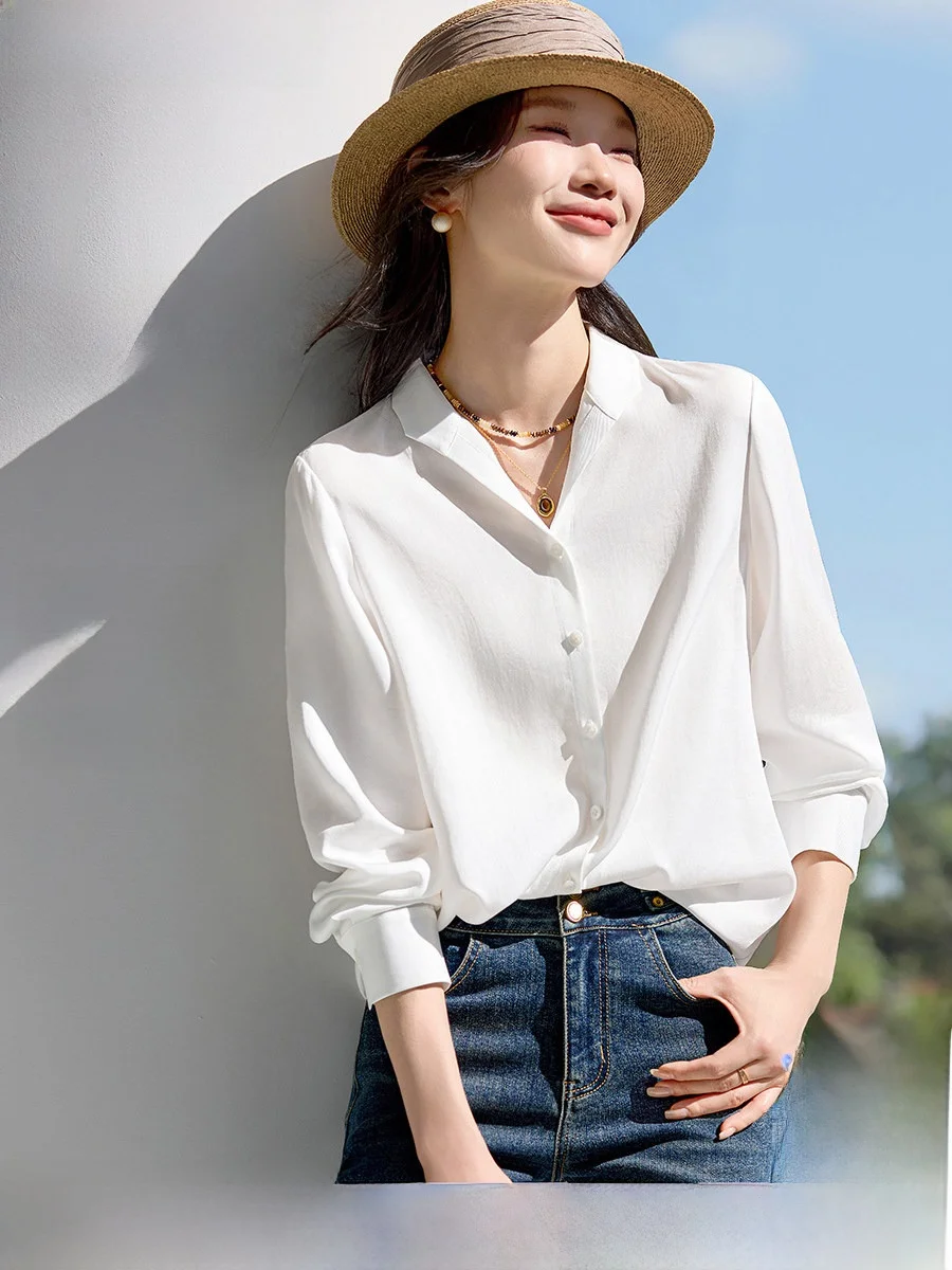 

Mehemai Women's irt 00% Lyocell Fabric Spring 2026 Simple Design High nce Sensation Long Sve Breathable Thin S...