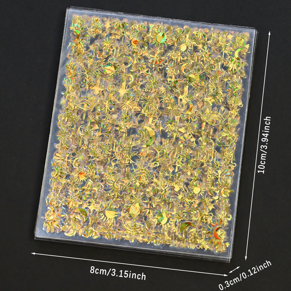 12 pçs 3d laser ouro estrela lua bowknot arte do prego adesivos bohemia sol folhas auto-adesivo unhas slider luxuoso manicure decalques