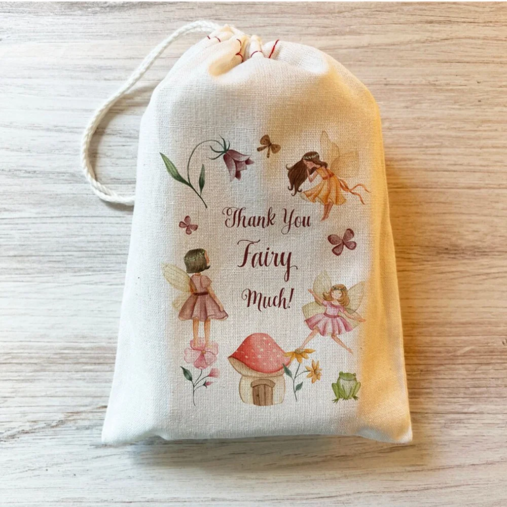 

25PCS Fairy Birthday Gift Party Favor Bag. 4x6 5x7 6x8 8x12 Drawstring Birthday Baby Shower Personalized custom Cotton